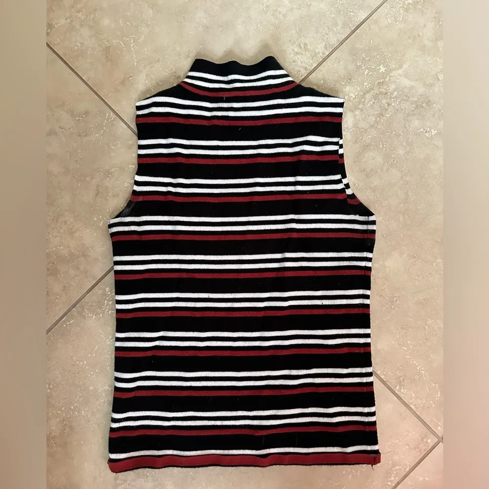 Nine West Y2K Ribbed Sleeveless Stretchy Striped Sweater Mock Neck Top Size XS - Image 3