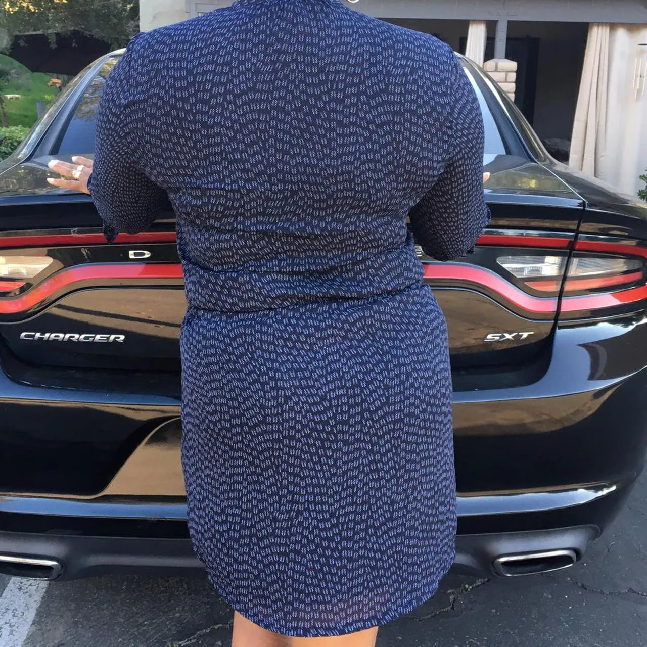 Macy's Navy Blue Printed Collared Dress - Image 4