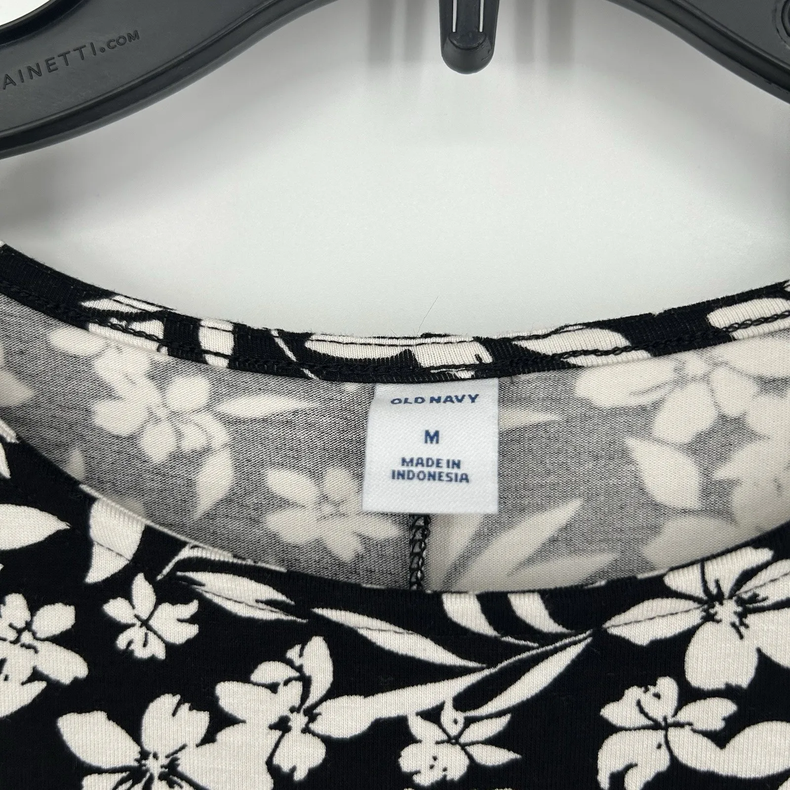 NEW Old Navy Knit Floral Swing Dress Black Cream Boho Short Sleeve Size M - Image 8