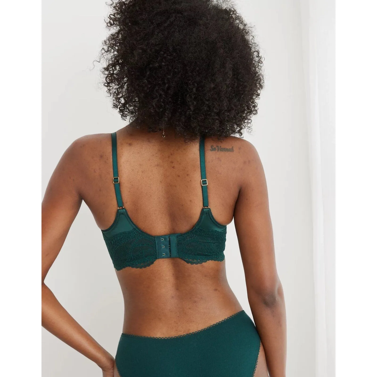 Aerie Real Power Paisley Lace Balconette Bra Deep Forest Green Size 32C - Image 2