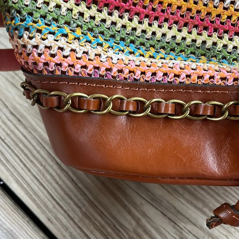 Patricia Nash Spanish Multi Zig Zag Textile Woven Bucket Hobo Bag. NEW - Image 5