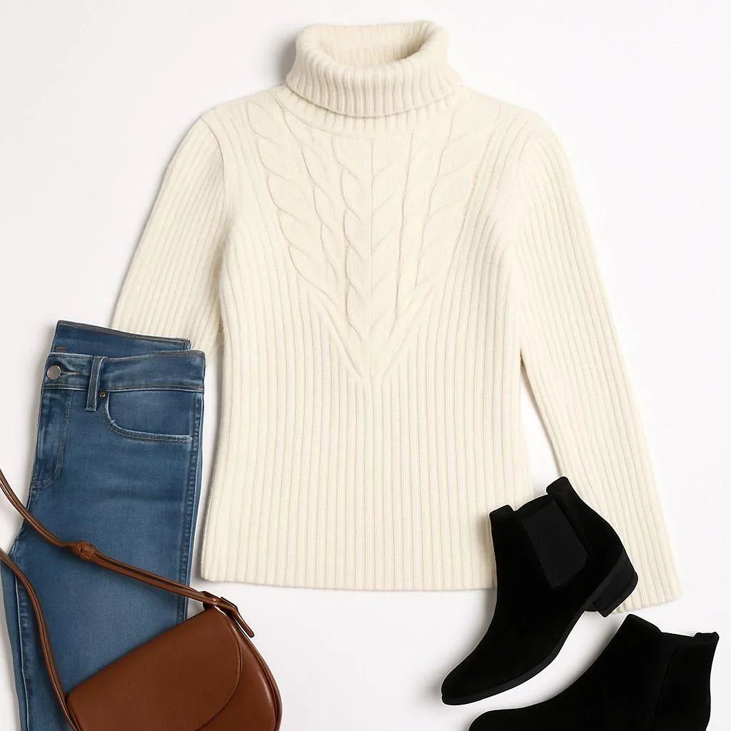 Lands’ End Women’s Oatmeal Cream Knit Turtleneck Sweater Petite XS Classic EUC - Image 11