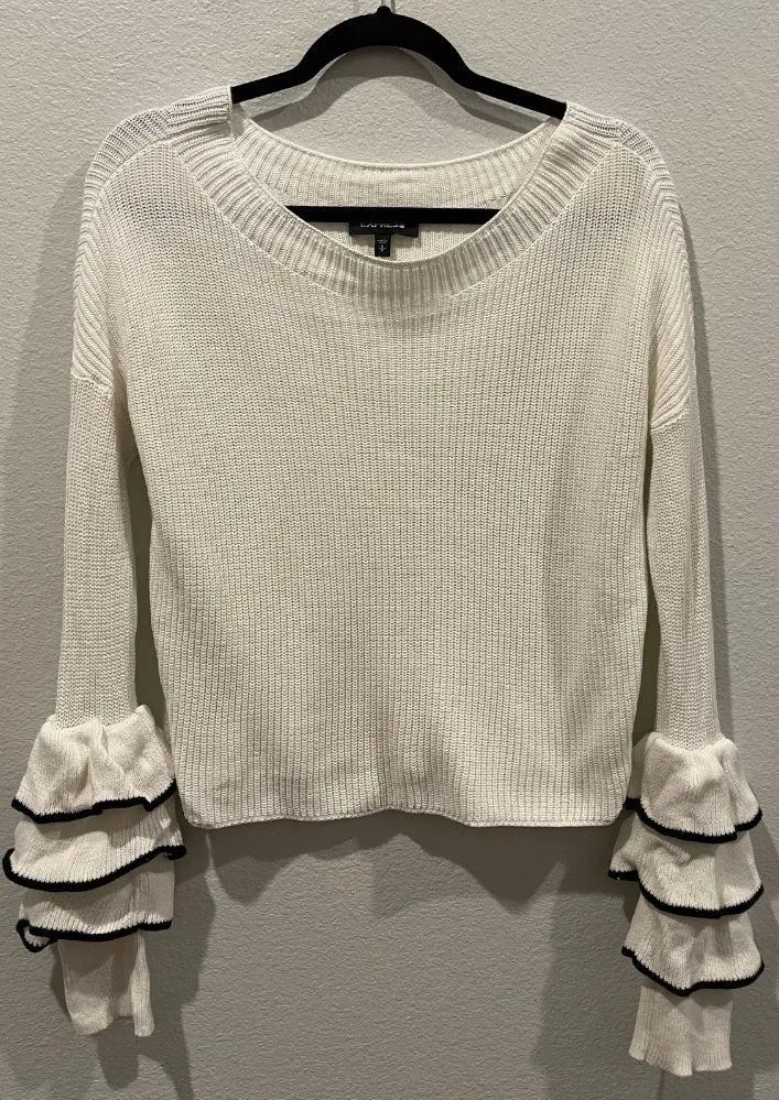 EXPRESS Ruffle Sleeve Cable Knit Sweater - Image 2