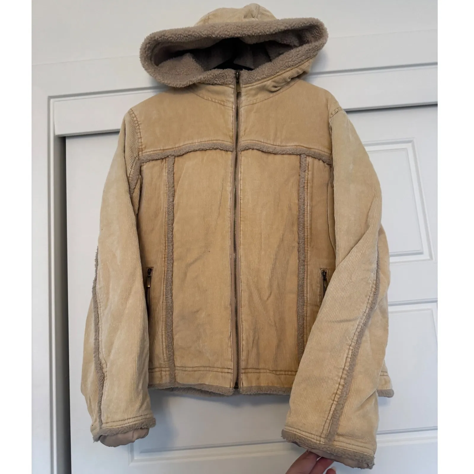 Y2K Vintage Maurices sz XL Corduroy Full Zip Sherpa Satin Lined Jacket Coat 90s Tan - Image 2