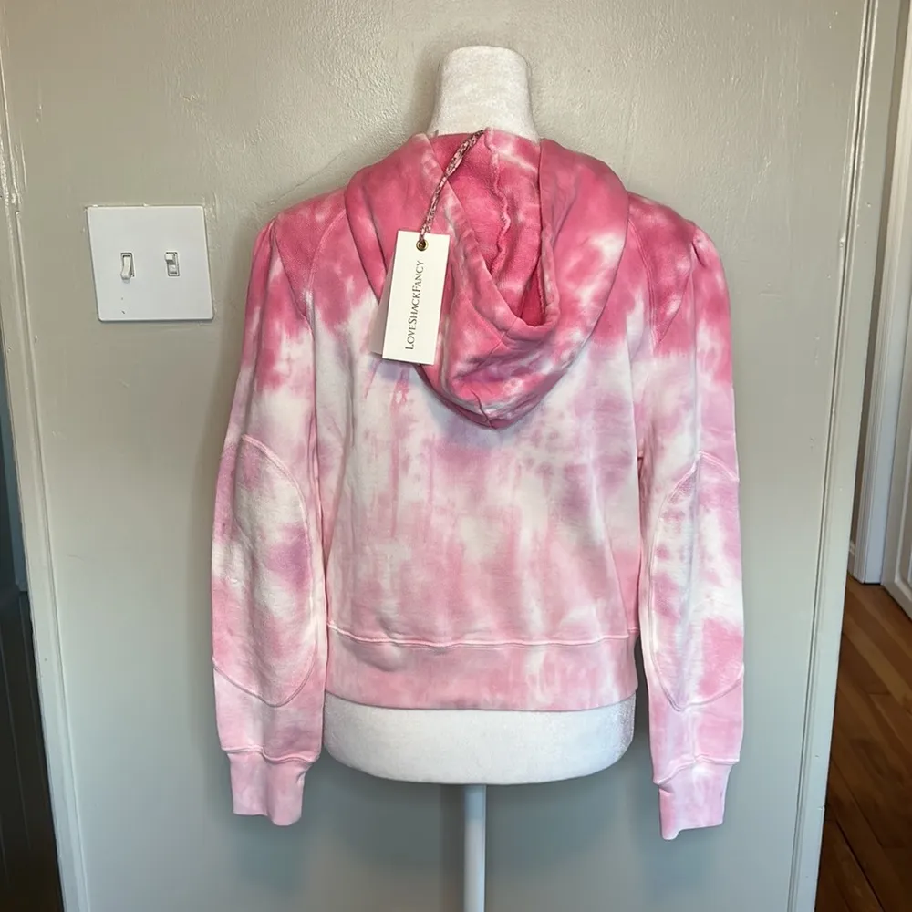 LoveShackFancy Cropped Hoodie Sweatshirt Bubble Gum Pink Tie Dye NWT Size Small - Image 12