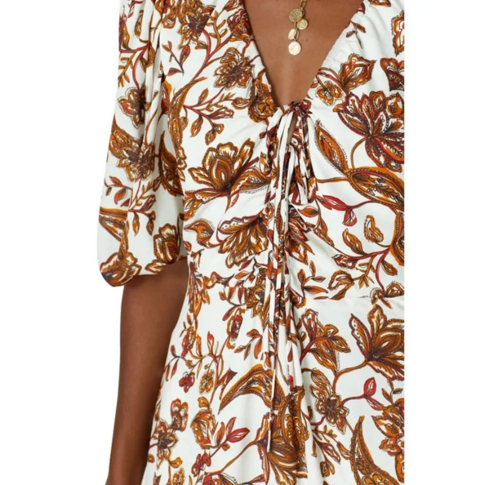 💕NICHOLAS💕 Printed Danielle Dress ~ Ivory Paisley Floral Print US 12 Crepe - Image 4