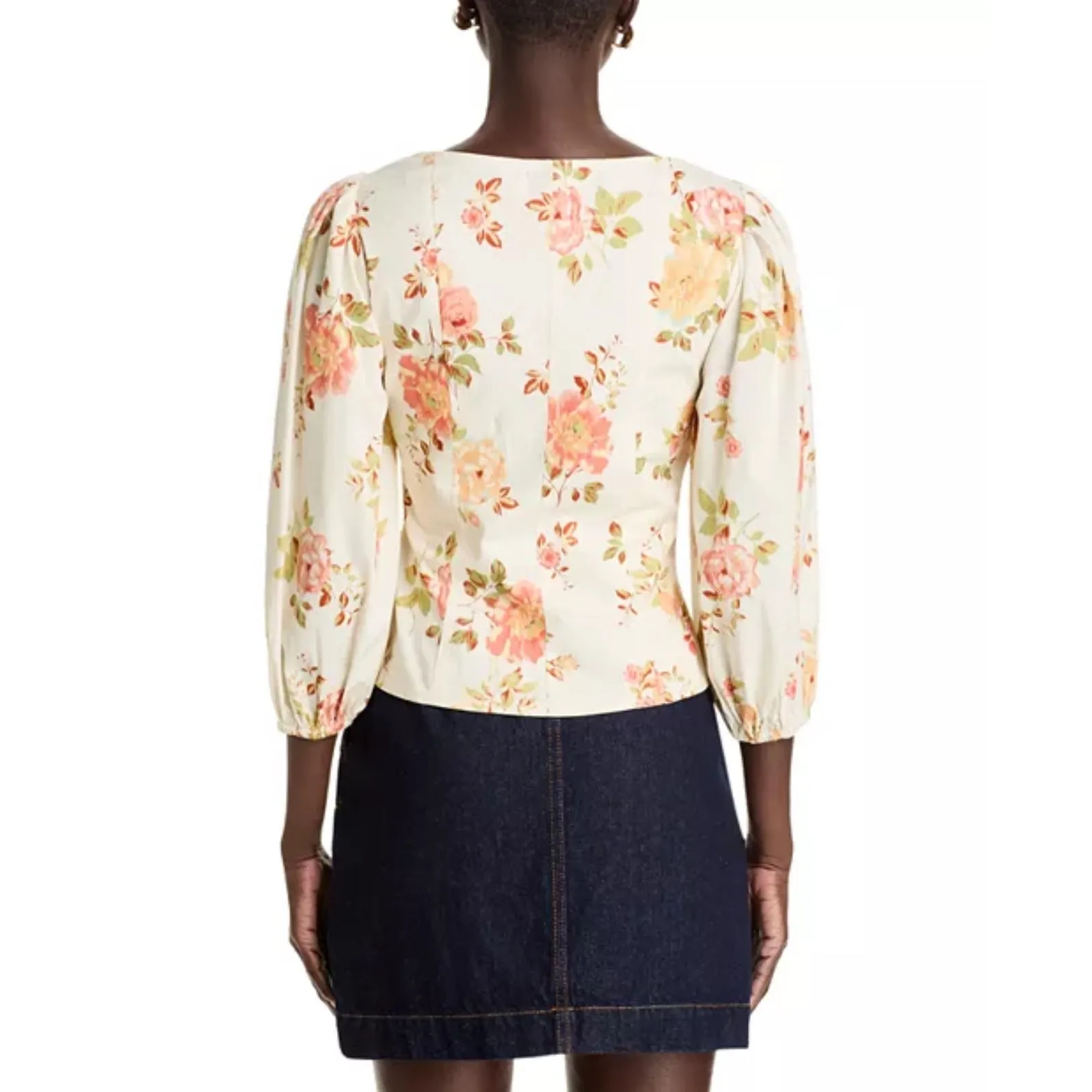 AQUA  Floral Print‎ Puff Sleeve Button Front Top Blouse - Women's - Image 3