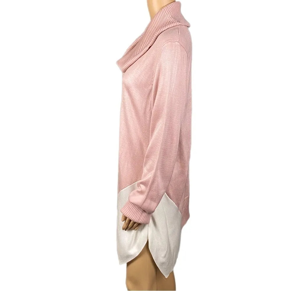 CALVIN KLEIN blush pink and white color block, asymmetrical sweater. Large. EUC - Image 6