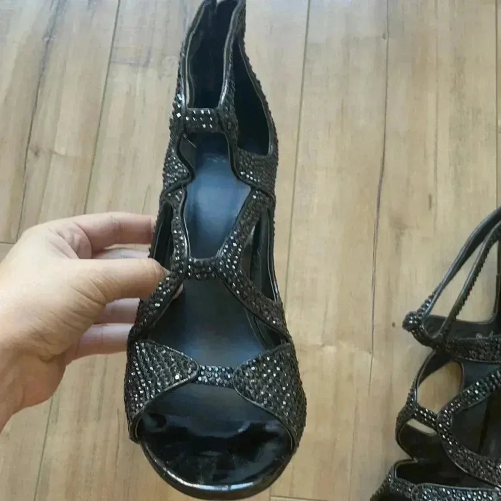 ASOS  Beaded Crystal Black Strappy Heels Sz 8 - Image 2