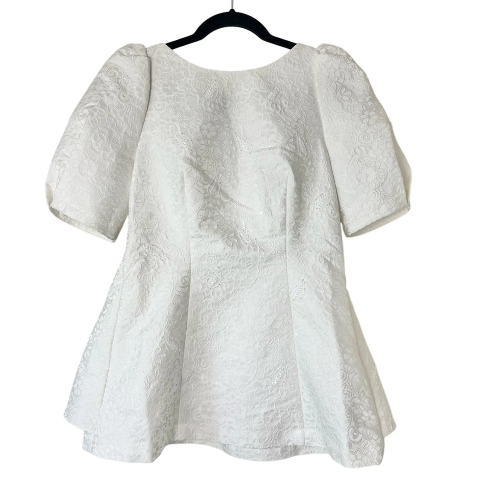 Givh Shyh Bright White Bridal Beaded Peplum Brocade Blouse Size 6 - Image 2