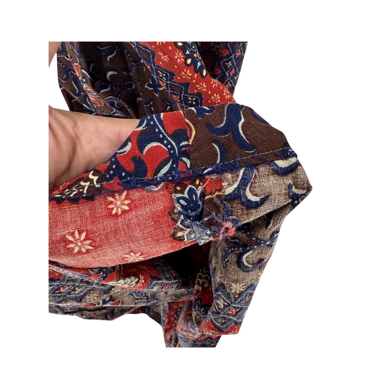 Vintage 70's Brown blue Floral Print Maxi Tie Back maxi Dress size L bohemian Size L - Image 4