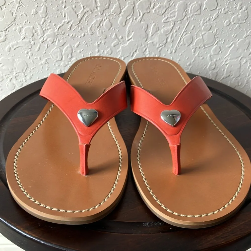 Coach: Ellis (FG 2097) Leather Slip On Thong Flip Flop- Silver Tone Heart- 9 - Image 16