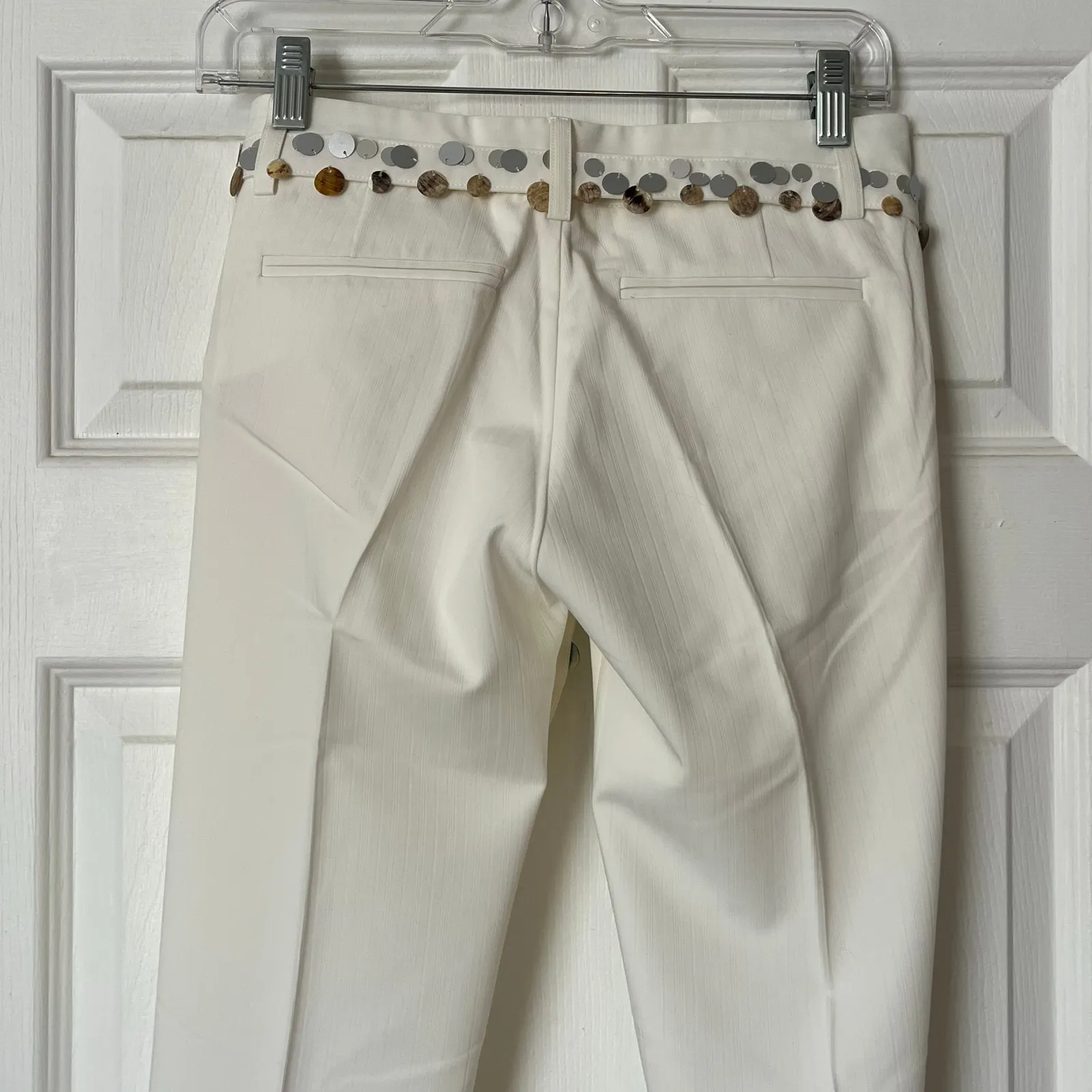 Miss Me White Trousers w/Shell Sequin Belt - Size S - NWT - Image 5