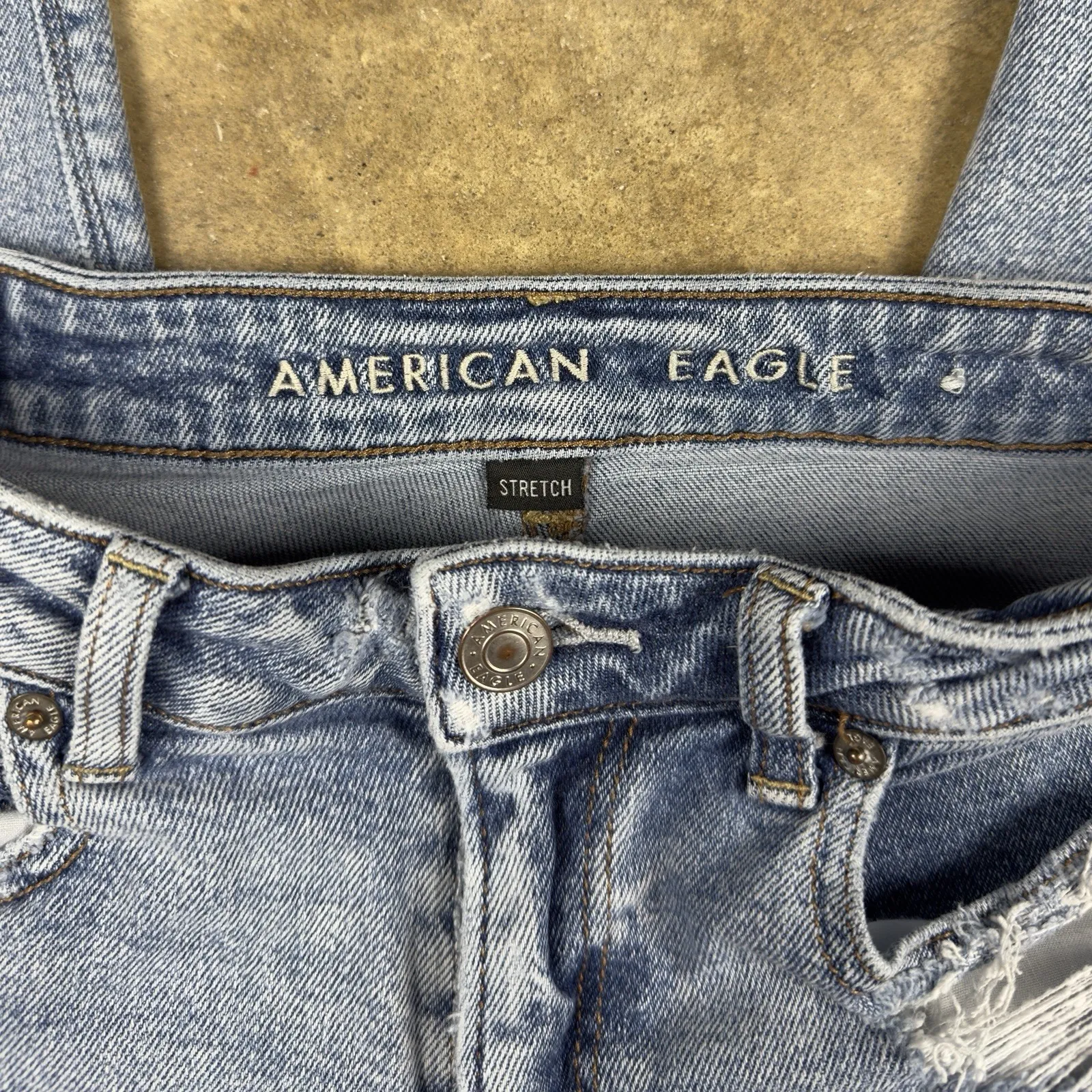 American Eagle Mom Jean Women's Size 4 Blue Distressed High-Rise Tapered Leg‎ - Image 2