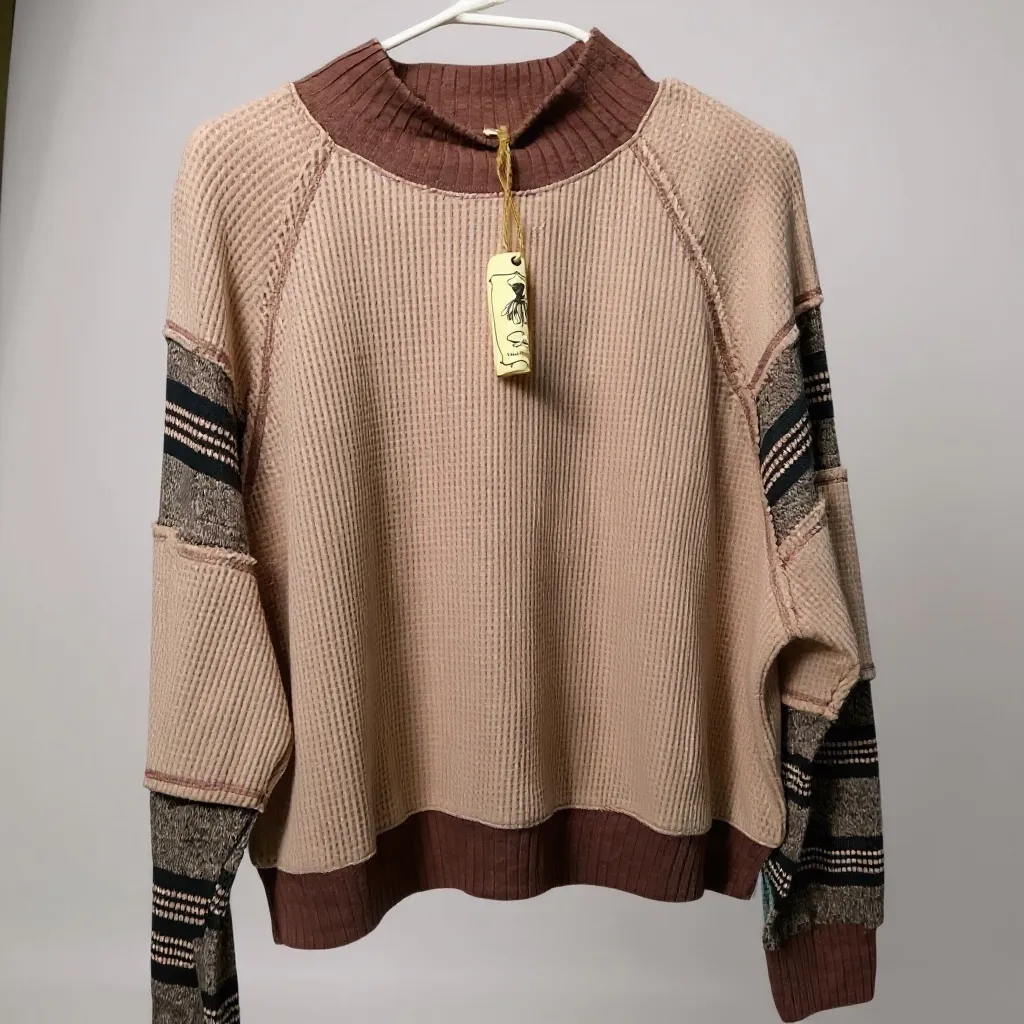 Easel Tan and Brown Striped Women's Sweater - Image 2
