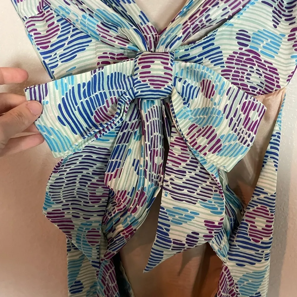 Anna Sui Pixel Floral Bow Back Silk Dress 2 - Image 4