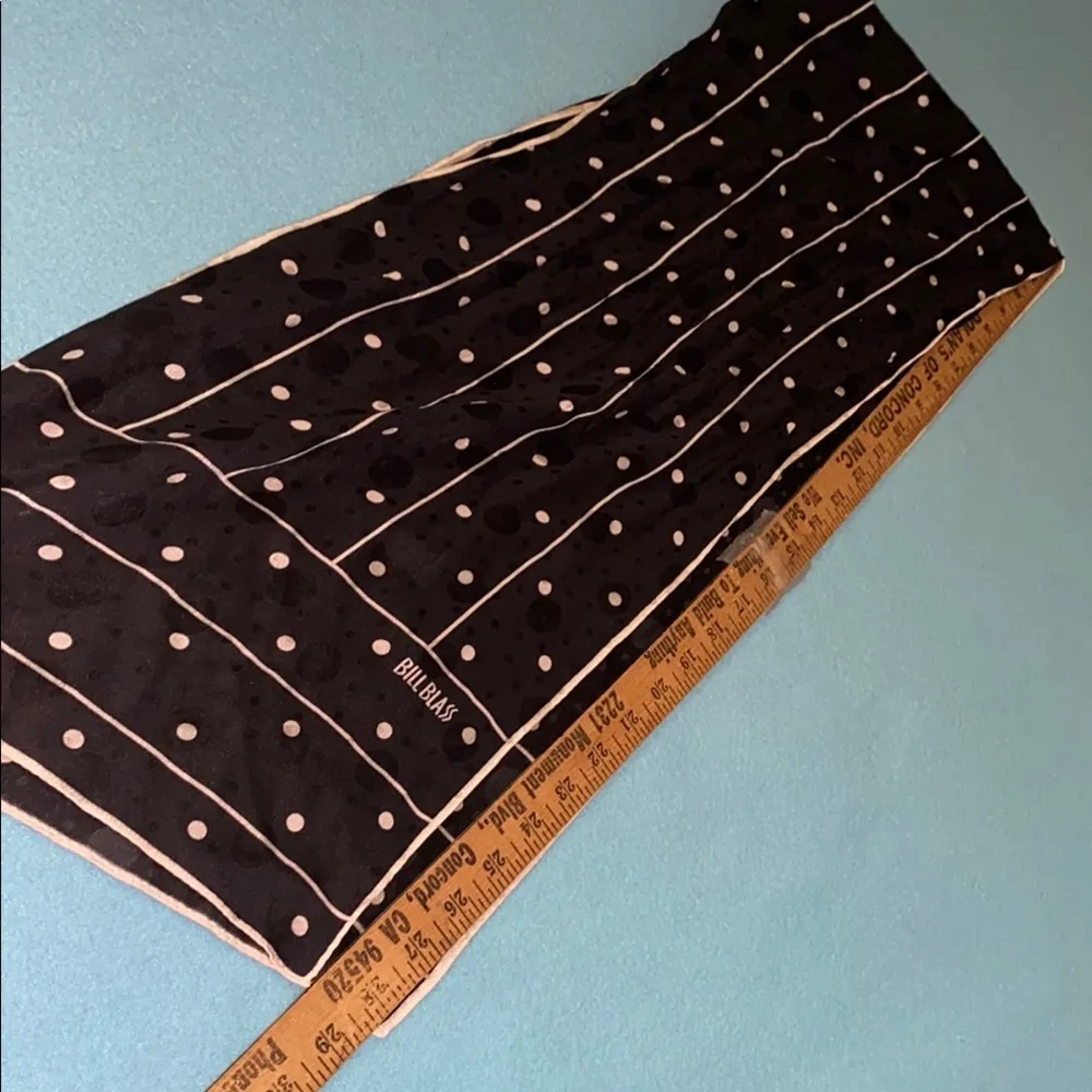 BILL BLASS vintage silk polka dot scarf black white 10” X 56” size OSFA - Image 7