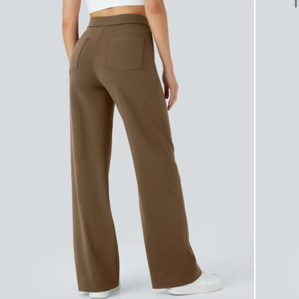 Halara High Waisted Multiple Pockets Straight Leg Pants Womens Large Brown - Image 10