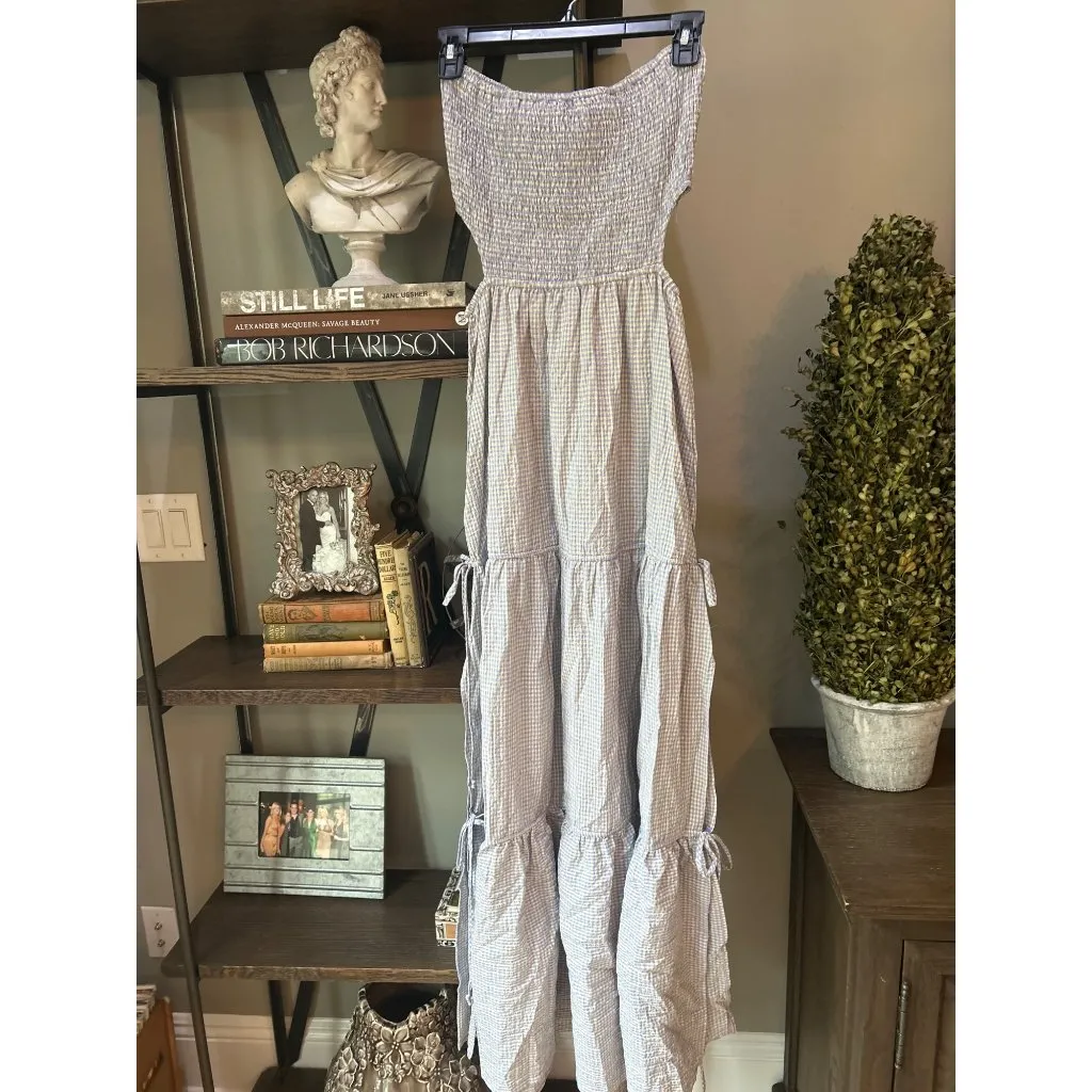 Rays for Days Kelle Cut Out Maxi Dress Coastal Cool Gingham Womens Size Medium Blue - Image 9