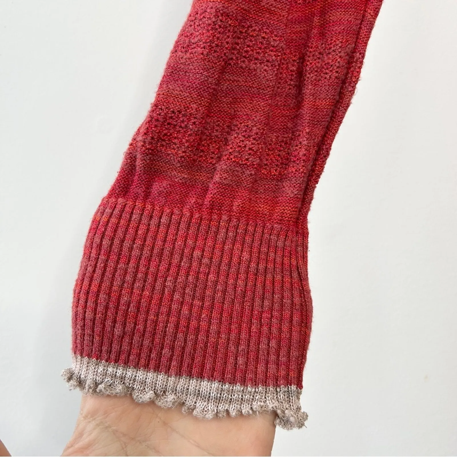 FREE PEOPLE Sweater Dress Size Medium Red Knit Ruffles Boho Indie Fall Country - Image 5