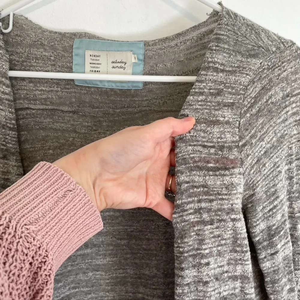 SATURDAY SUNDAY ANTHROPOLOGIE ANTHRO Eagan Cardigan Gray Open Long Sweater READ - Image 6