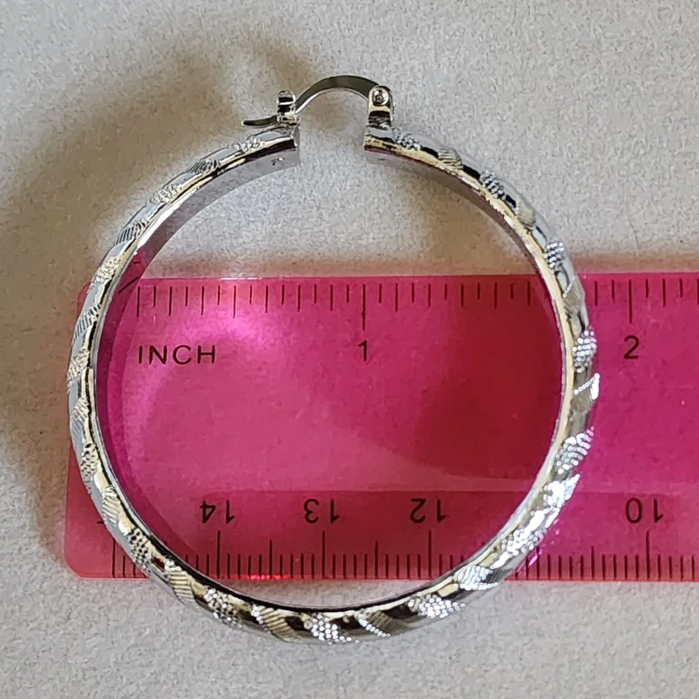 Silver Gold Filled Hoop Earring with Design - Image 6