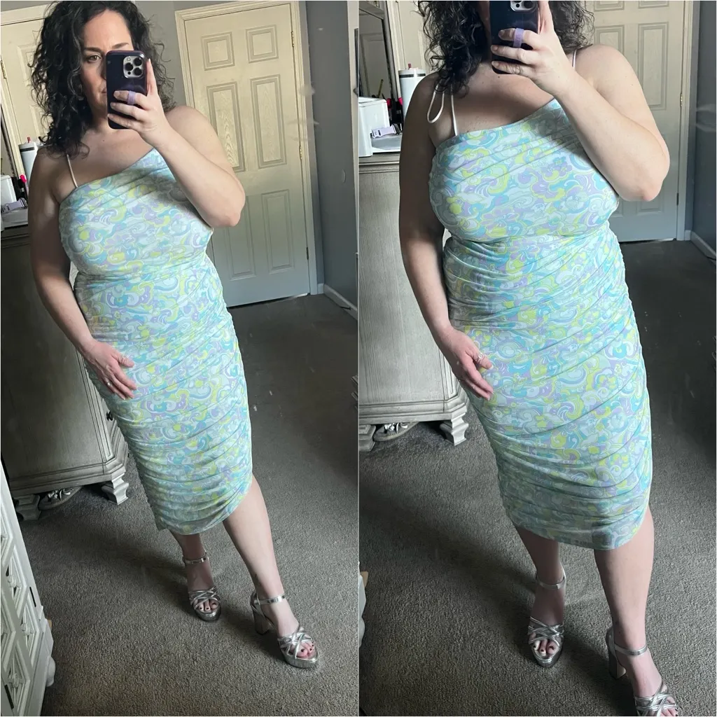 Lovers + Friends Ruched Mesh Midi Dress in Fetch Floral XL - Image 6