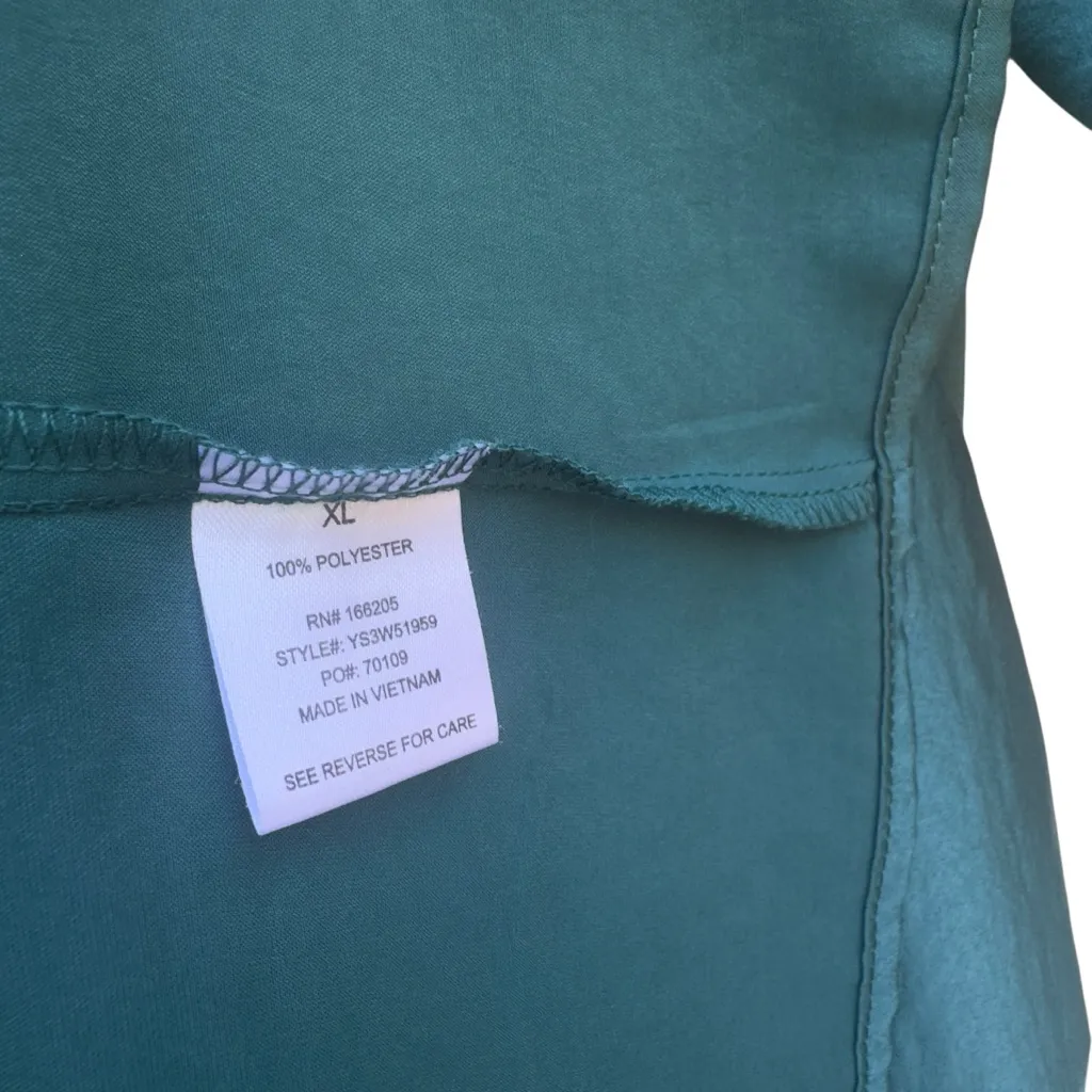 Lucky Brand Jewel Green Satin Shirt Dress XL Utility Long Sleeve Midi Pockets - Image 9