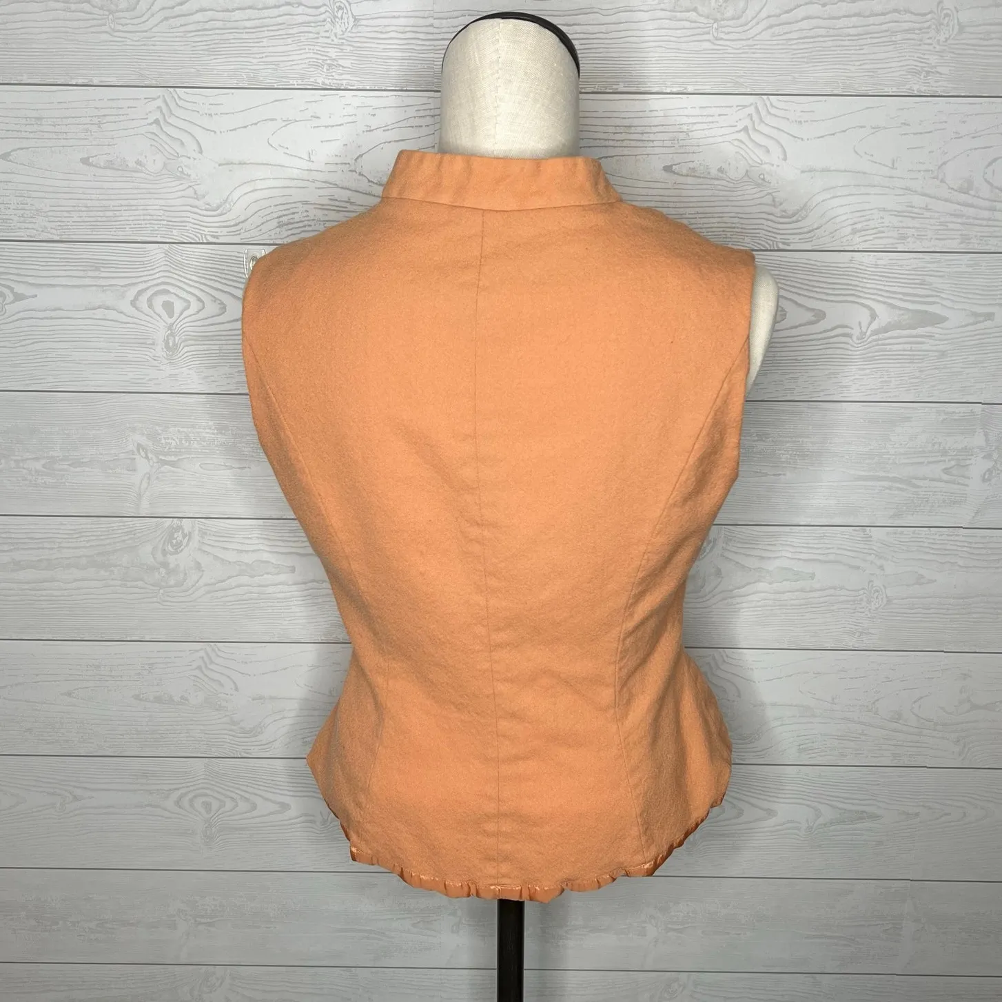 vintage 70s peach button front fitted vest mandarin collar size 10 Orange - Image 3