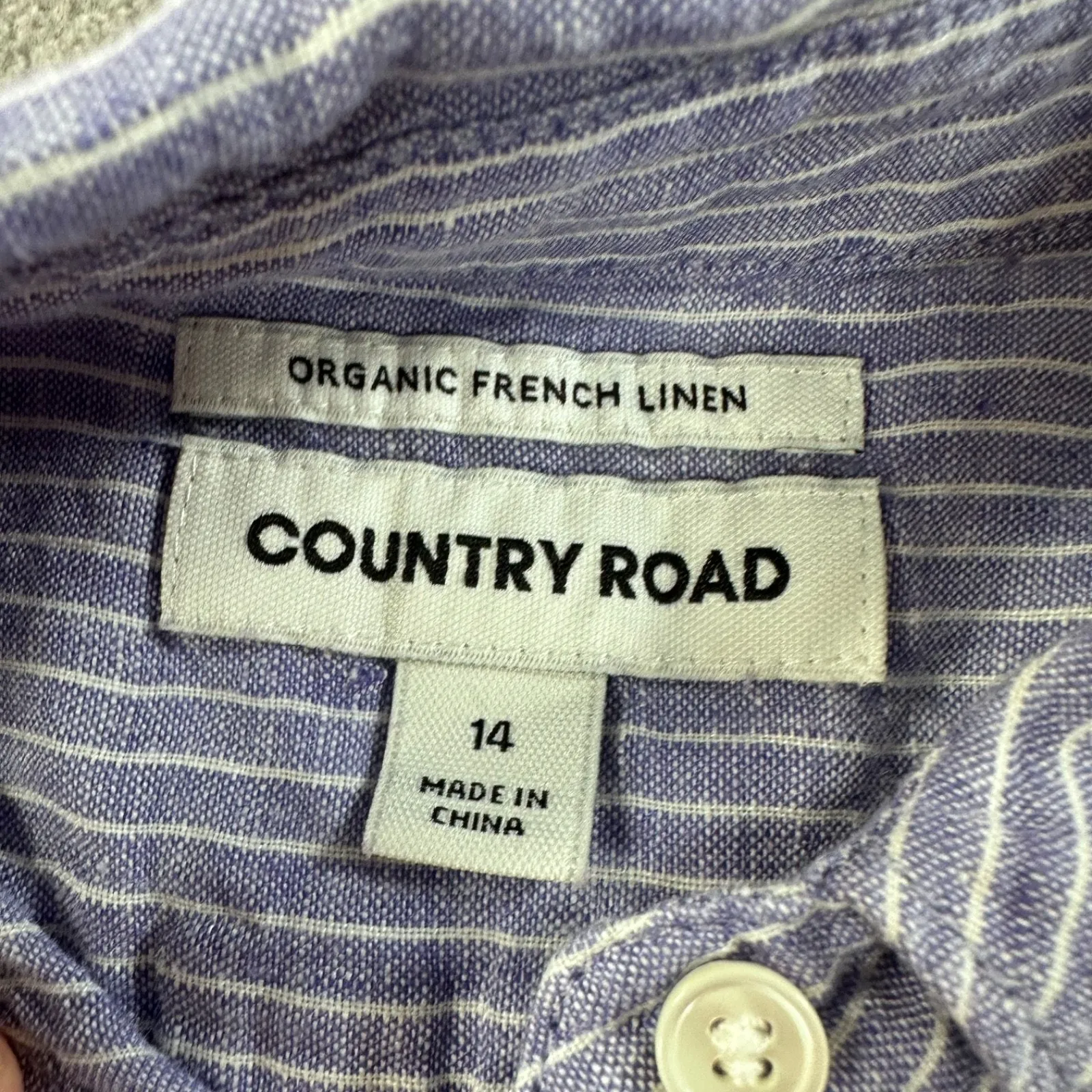 Country Road Organic French Linen Long Sleeve Button Up Shirt Size 14 Blue Strip - Image 4