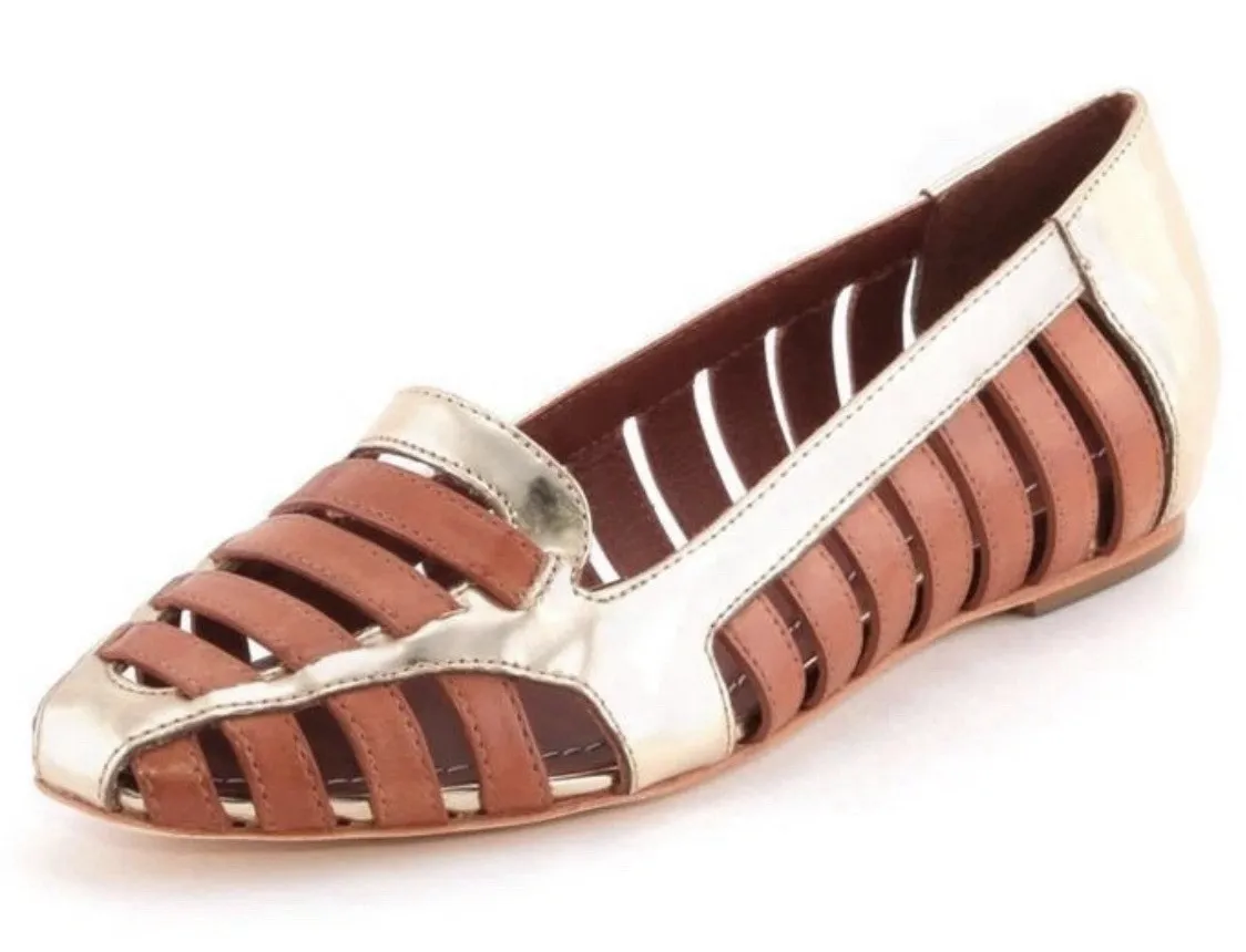Elizabeth and James Gemma Loafer Gold Multi brown two‎ tone cut out flats - Image 1
