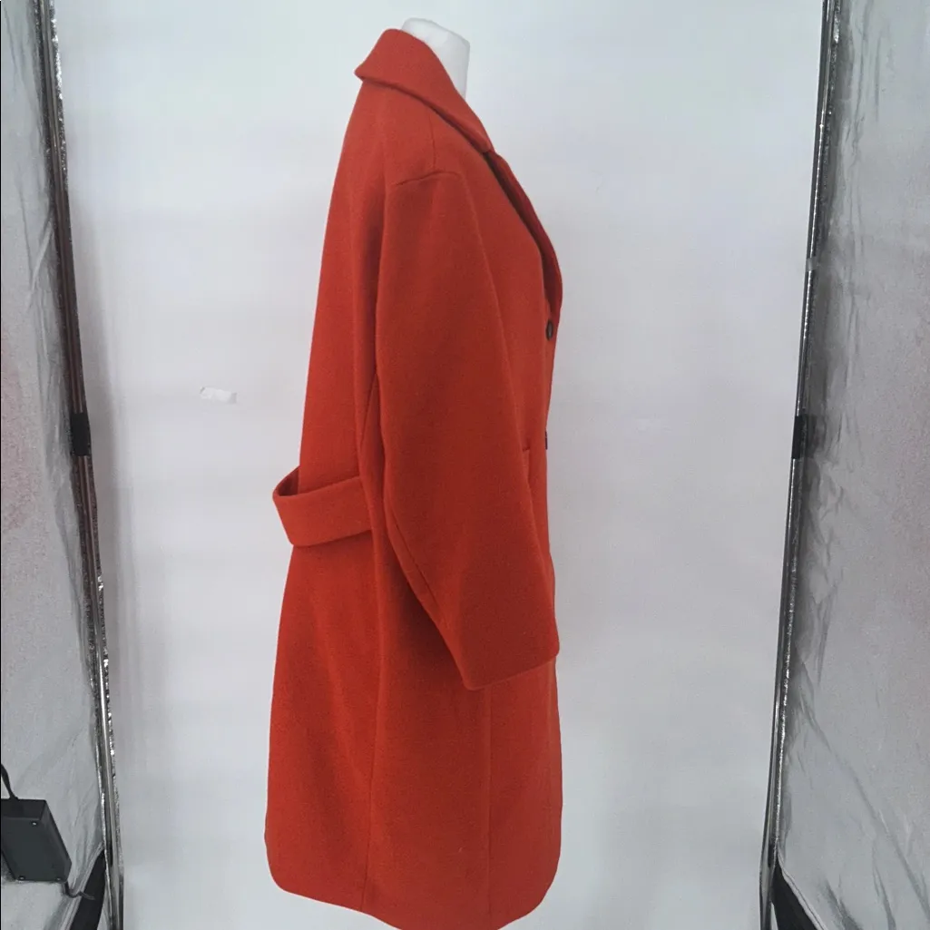 H&M Women Orange Wool Blend Long Coat Size S Classic Button Front - Image 6