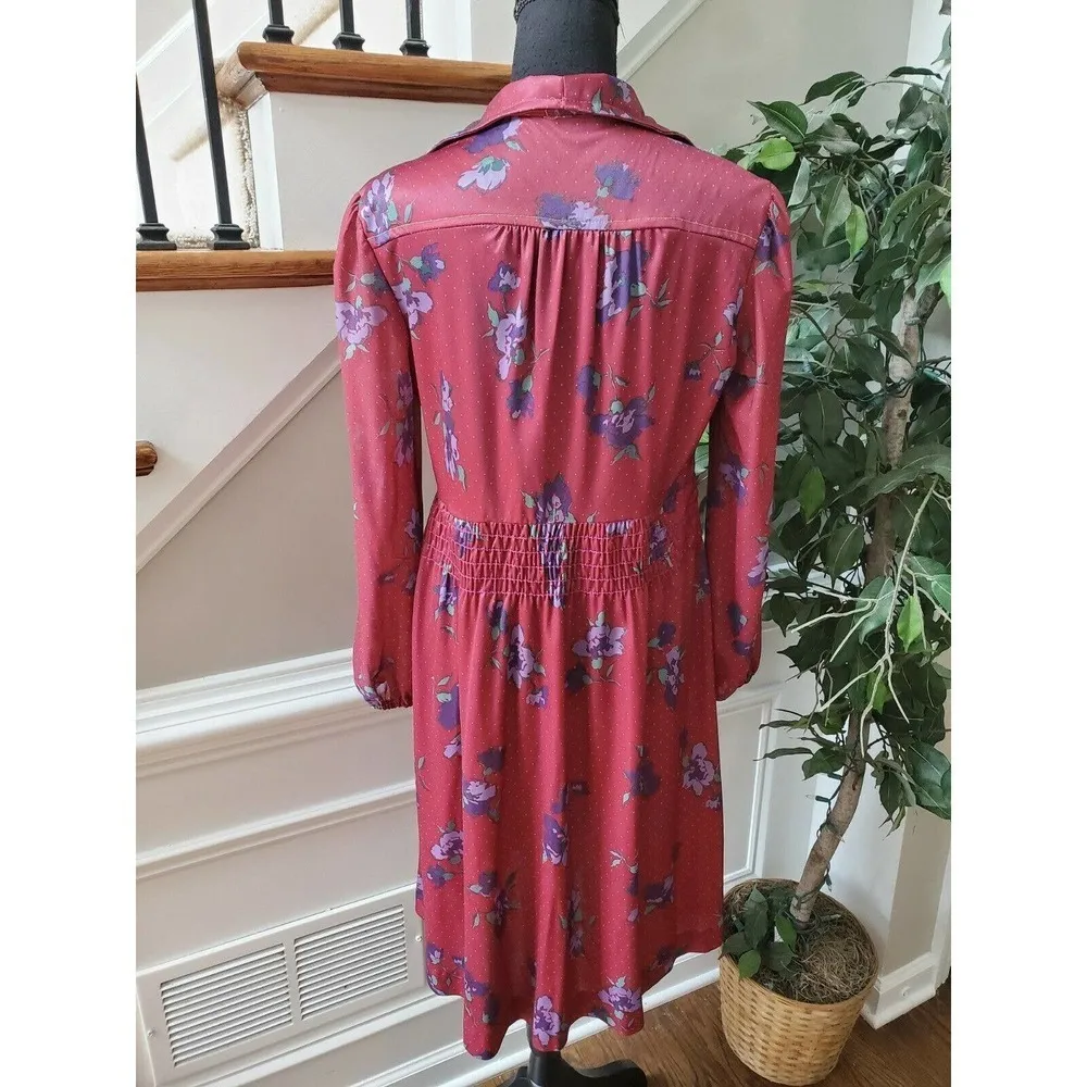 Burgundy Floral Collared Vintage Casual Dress Red Size undefined - Image 7