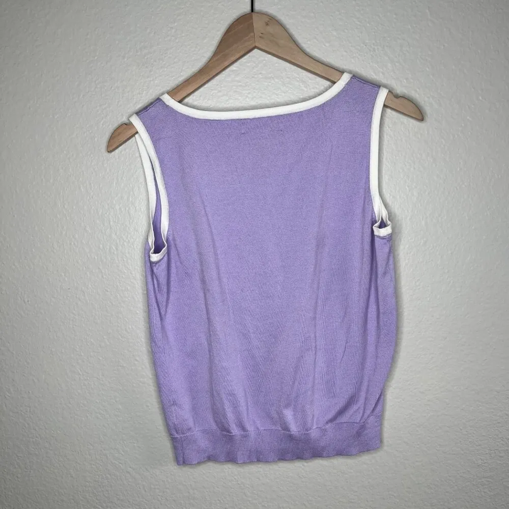 Jones New York Vintage Sleeveless Purple Knit Pink Mushroom Applique Top medium - Image 6
