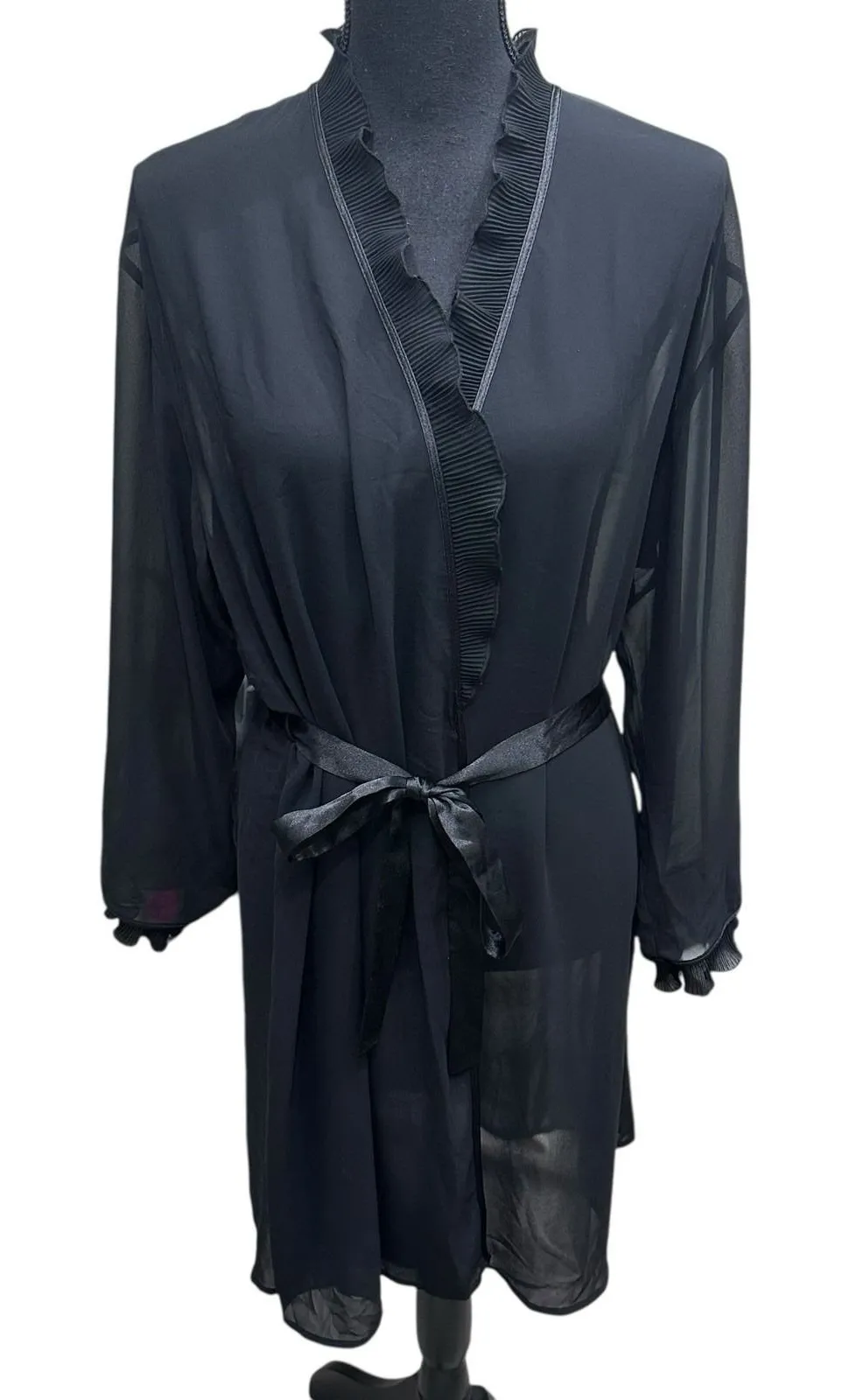 Oscar de la Renta Pink Label Black Sheer Robe Size XL Minimalist Quiet Luxury - Image 1