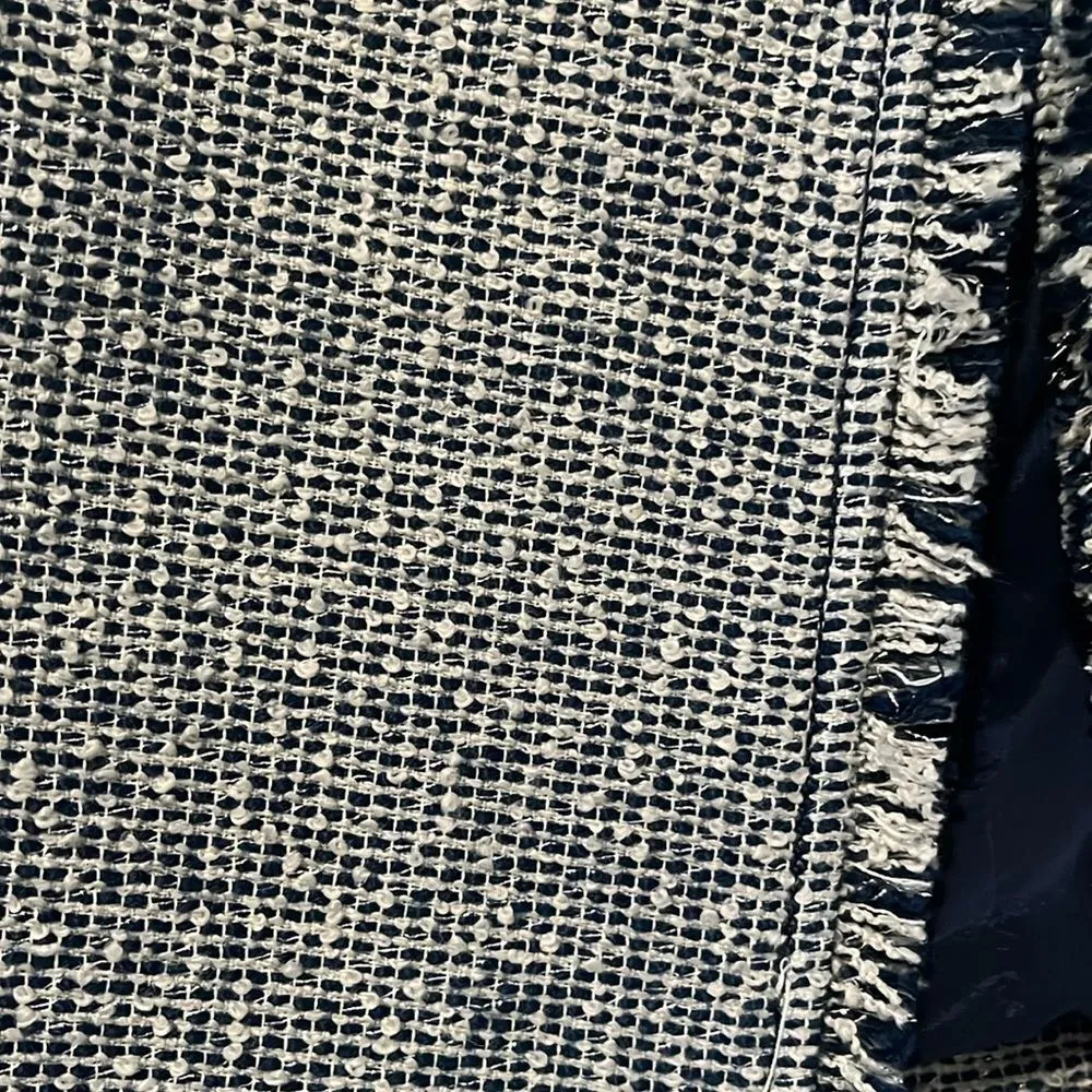 BANANA REPUBLIC (NWT) Navy & White Tweed Fringe Trim Jacket, New, Size 4 - Image 3