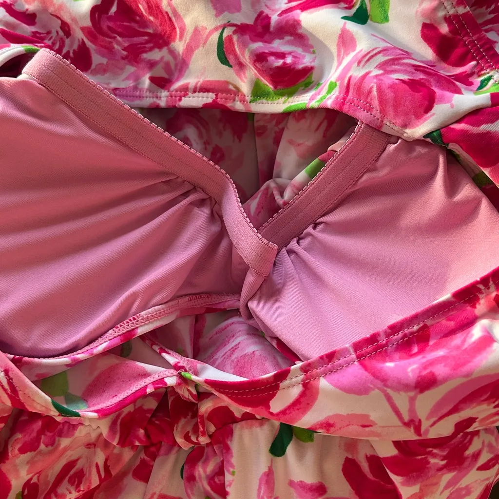 NEW Stella Parker Floral Pink Swim Suit Romper Size Small Modest Shorts - Image 8