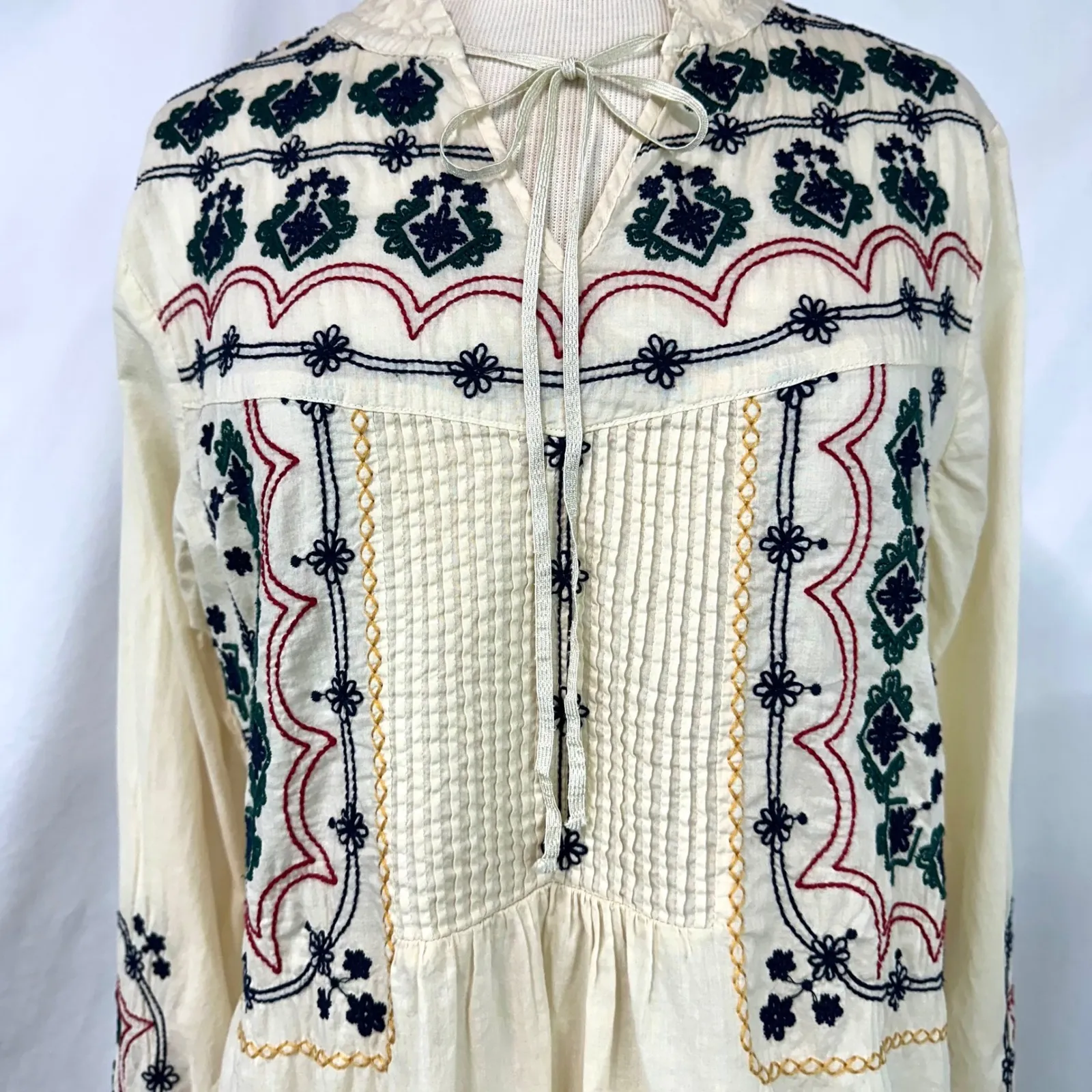JOHNNY WAS 3J Workshop Embroidered Tunic Peasant Blouse Cream Cotton Women's M - Image 2