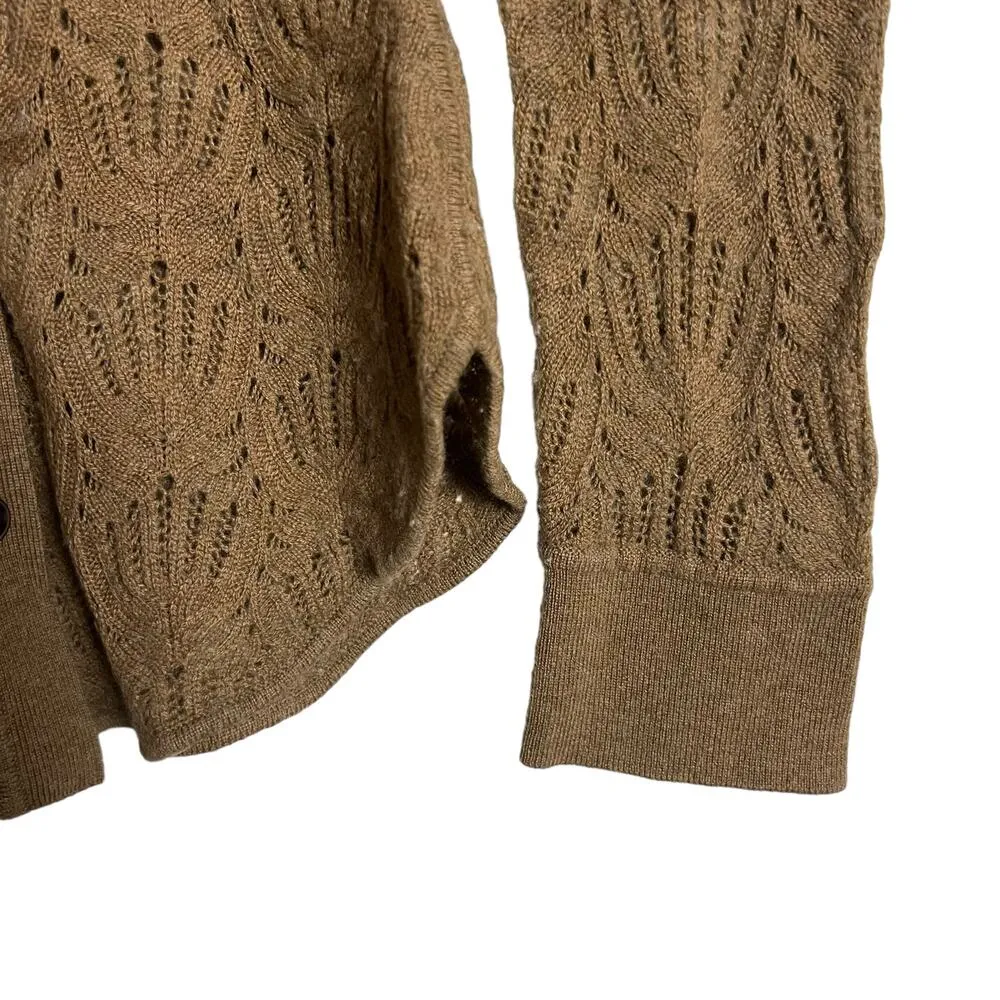 Naadam Brown Pointelle Wool Cashmere Knit Button Down Sweater Top Size S - Image 9