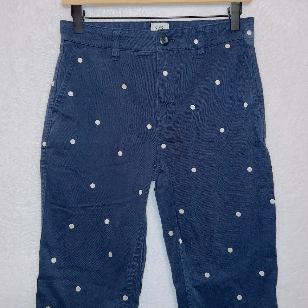 J. Crew AB649 Vintage Straight Navy Blue Polka Dot Wig Waisted Stretch Pants 26 - Image 4