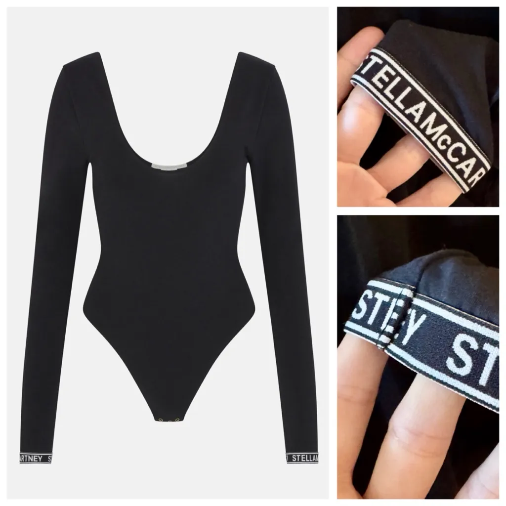 Stella McCartney Ivy Chatting Long Sleeve Logo Cuff Bodysuit, Black sz. M - Image 14