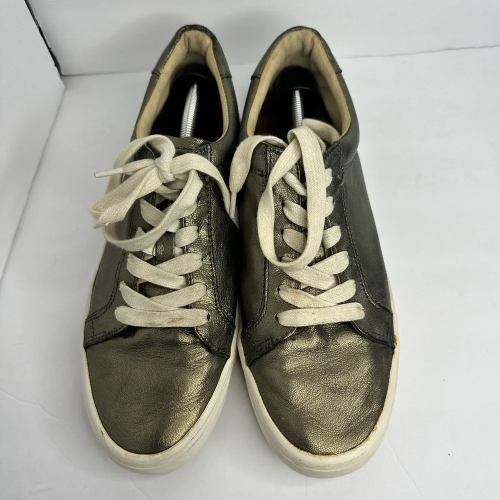 Frye Womens Size 8.5 Kerry Low Top Metallic Gold Pewter Leather Sneakers Shoes - Image 3