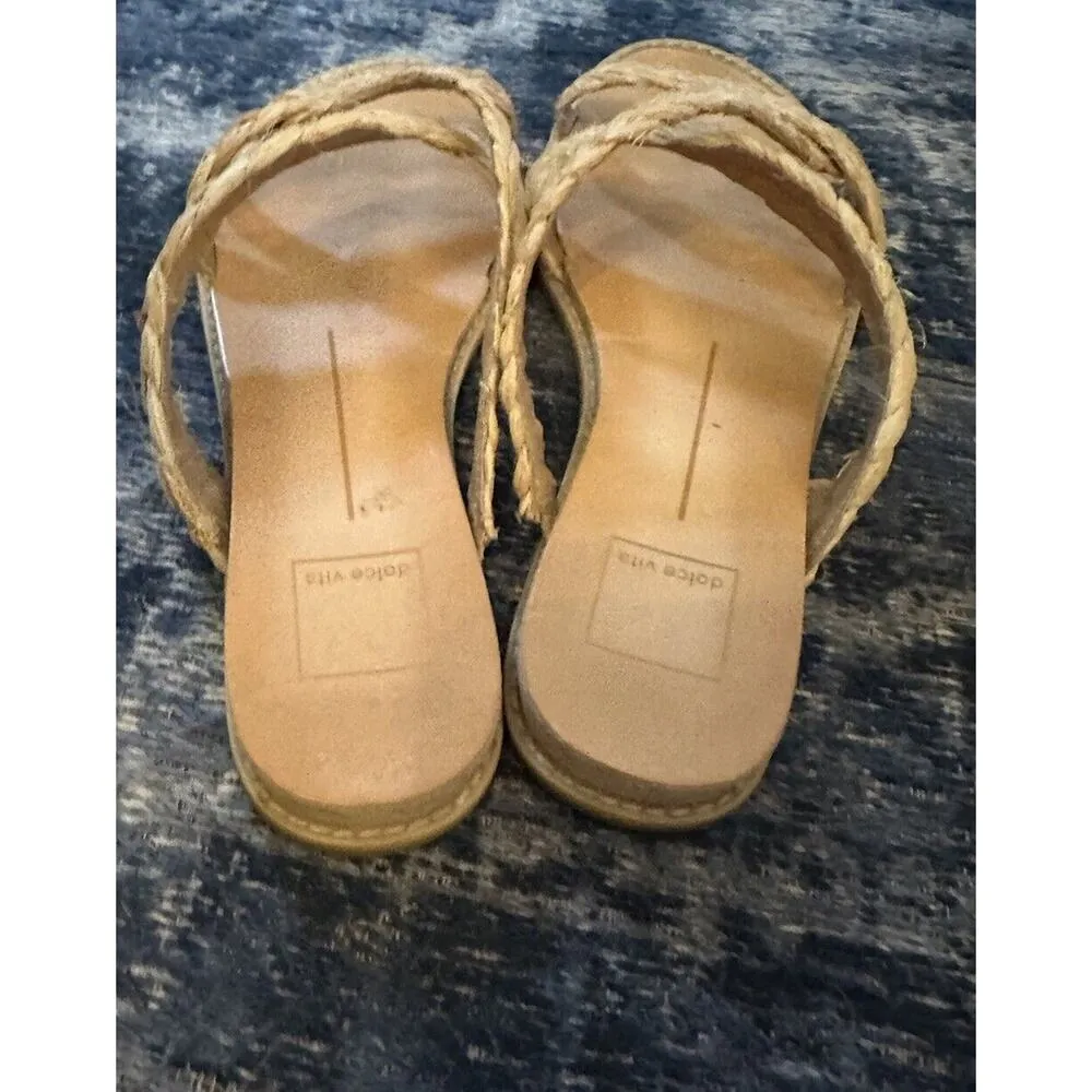 Dolce Vita Sandals Iman Raffia Strappy Flat Beige Natural Tan Size 8.5 Fits Wide - Image 4