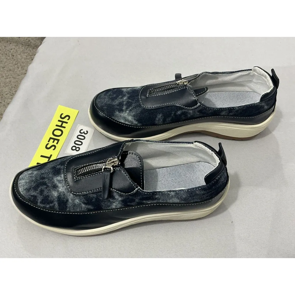 Womans Size 11.5 (42) Roman Style Front Zip Blue Platform Wedge Casual Shoe NWOT - Image 3