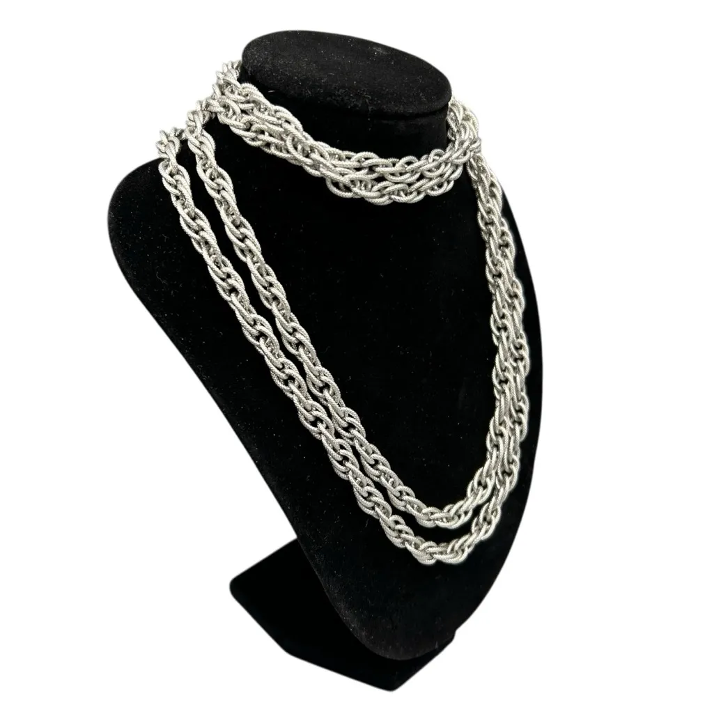 Vintage Silver Tone Rope Chain Necklace Estate Continuous Loop 24” - Image 3
