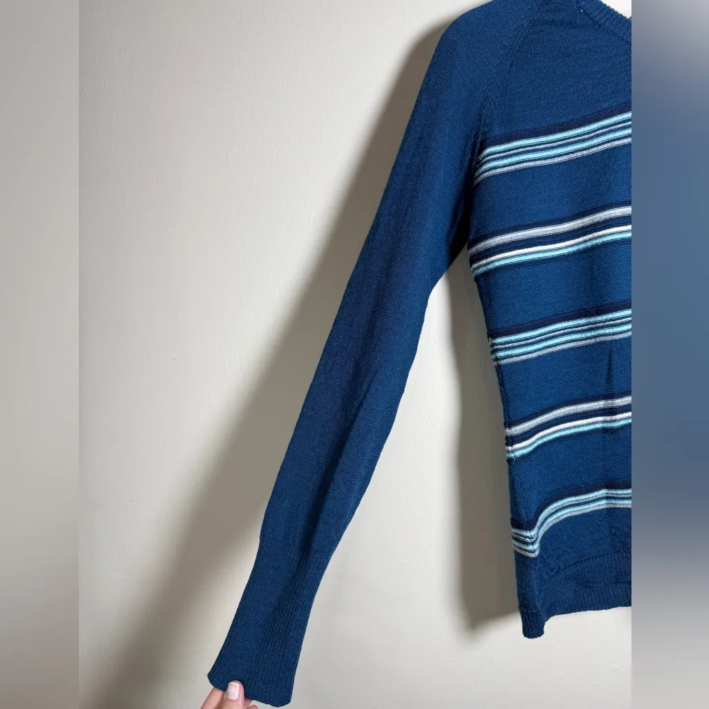 SMARTWOOL Blue South Rim Striped Merino Wool Hooded Sweater Size Medium - Image 9