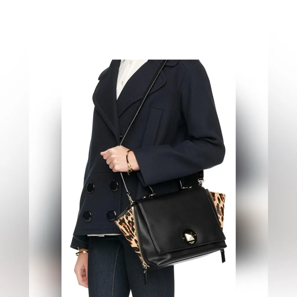 Kate Spade Varick Street Abbie Satchel,  Black/Leopard Calf Hair - Image 2