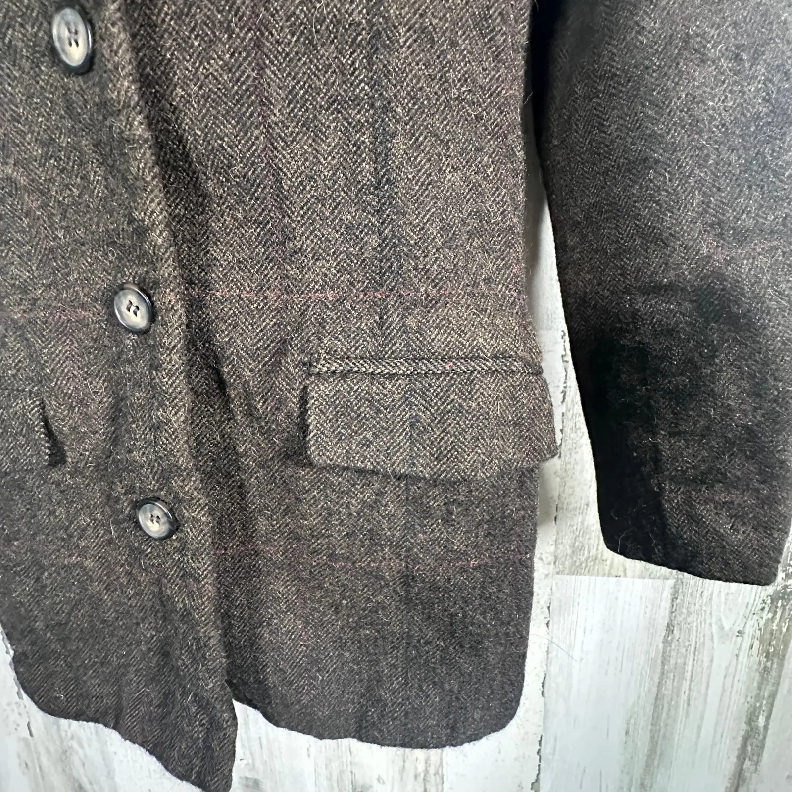 Breeches Vintage Wool Alpaca Blazer – Brown Herringbone Tweed – made in USA Size 6 - Image 5