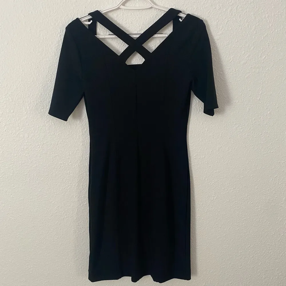 Black Bodycon Short Sleeve Dress with Criss Cross Straps size 2 - Image 4