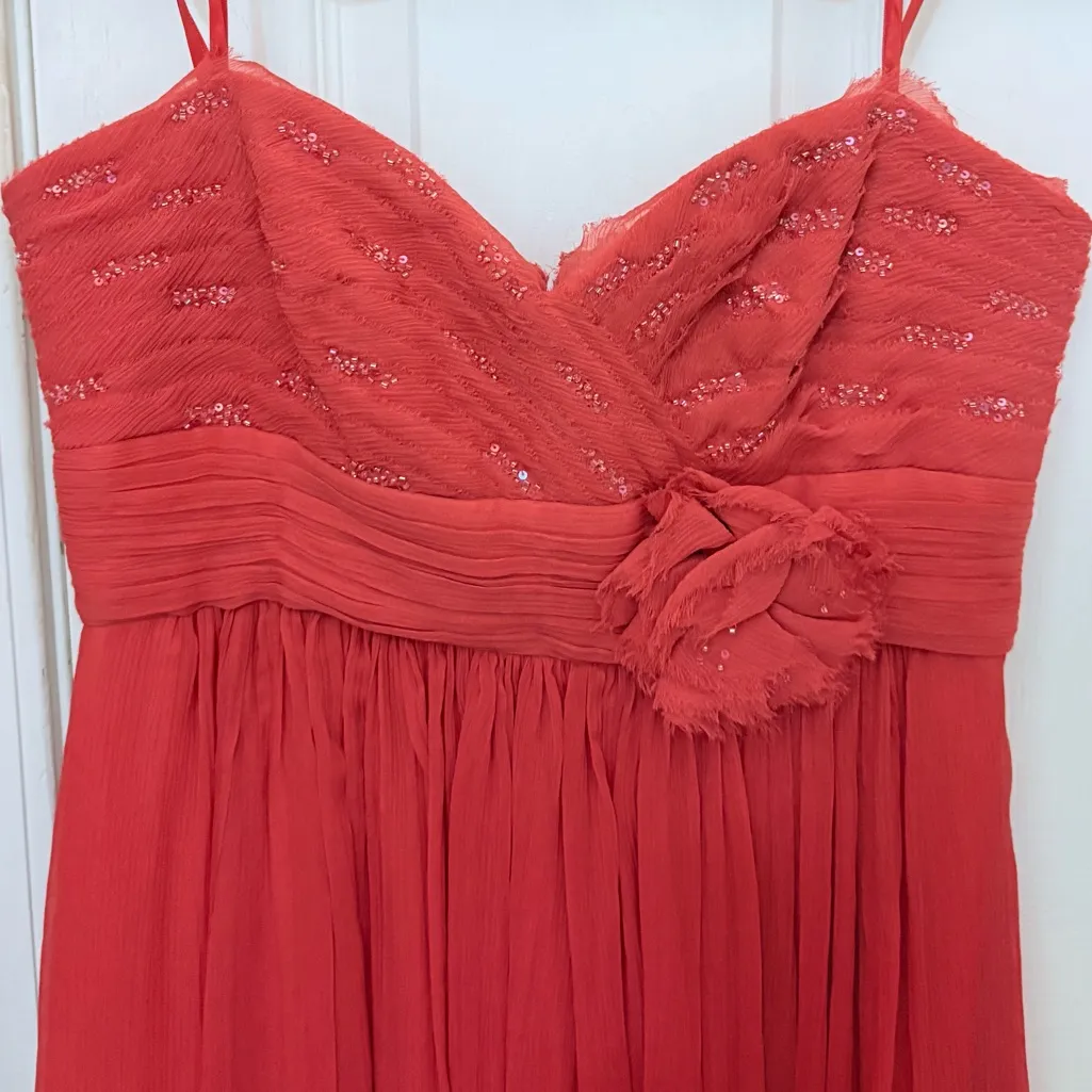 BCBG Max Azria Strapless Chiffon Mini Dress with Beading and Flower Detail - Image 8